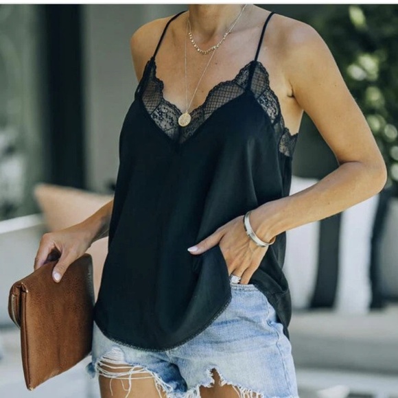 lovestitch Tops - Lovestitch Black Lace Cami Top